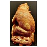 Hand Carved Monkey and Bird Figurine