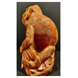 Hand Carved Monkey and Bird Figurine