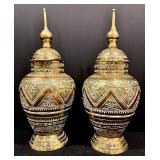 Pair of Beautiful Lidded Brass Vessels