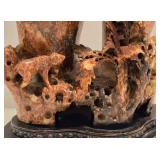 Detailed Vintage Soapstone Carved Double Vase on Metal Base