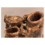Detailed Vintage Soapstone Carved Double Vase on Metal Base