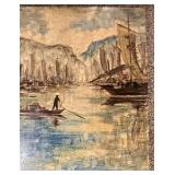 Large Vietnamese Lacquer on Flattened Eggshells with Gold Leaf Accents Painting