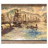 Large Vietnamese Lacquer on Flattened Eggshells with Gold Leaf Accents Painting