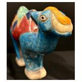 Two Handcrafted South African Colorful Camel Pottery Figurines