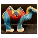 Two Handcrafted South African Colorful Camel Pottery Figurines