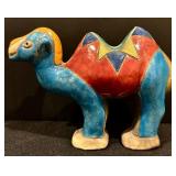 Two Handcrafted South African Colorful Camel Pottery Figurines