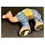 Two Handcrafted South African Colorful Camel Pottery Figurines
