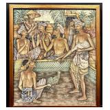 Vintage Framed Indonesian / Bali Pigment on Canvas