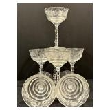 Set of Beautiful Vintage Etched Stemware