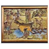Vintage Framed Balinese / Indonesian Ubud Oil Painting