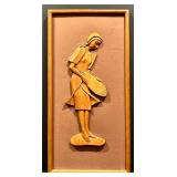 Vintage Mid Century Carved Teak on Board Framed Figurines
