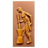 Vintage Mid Century Carved Teak on Board Framed Figurines