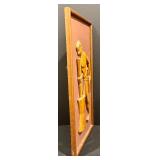 Vintage Mid Century Carved Teak on Board Framed Figurines