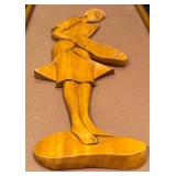 Vintage Mid Century Carved Teak on Board Framed Figurines