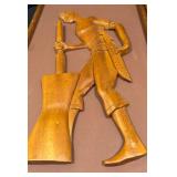 Vintage Mid Century Carved Teak on Board Framed Figurines
