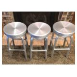 Set of Three Stainless Steel Kitchen Stools