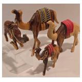 Set of 4 Vintage Carved Wooden Camels