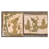 Pair of Vintage Thai Stone Rubbing Wall Hangings