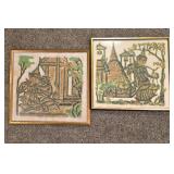 Framed Thai Stone Rubbing Duo