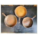 3 Vintage Cast Iron Skillets
