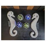 Wooden Seahorse Décor and 3 Glass bouy tea Lights