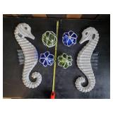 Wooden Seahorse Décor and 3 Glass bouy tea Lights