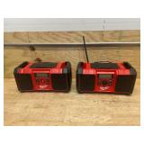 MILWAUKEE Lot of 2- M18 18-Volt Lithium-Ion Cordless Jobsite Radios- Tool Only (for parts or repair)