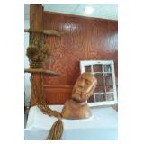 Vintage Macramé, Window, Carved Wood.