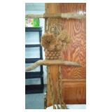 Vintage Macramé, Window, Carved Wood.