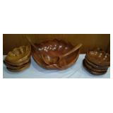 Hand Carved Monkey Pod Clam Shell Salad Bowl, Dishes.