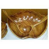 Hand Carved Monkey Pod Clam Shell Salad Bowl, Dishes.