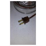 Vintage Wooden Stool and Electrified Oil Lamp.