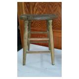 Vintage Wooden Stool and Electrified Oil Lamp.