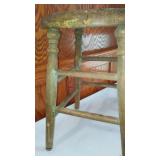 Vintage Wooden Stool and Electrified Oil Lamp.