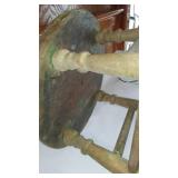 Vintage Wooden Stool and Electrified Oil Lamp.