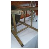 Vintage Wooden Stool and Electrified Oil Lamp.