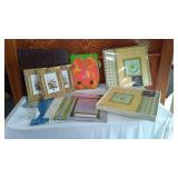 Assorted Decorative Frames, Scrapbooking Supplies, and Baskets