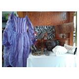 Collection of Unique Decorative Items Including Giraffes, Elephant Sculpture, and Fashion Accessories