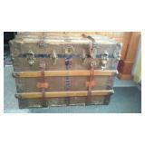 Antique Wooden Steamer Trunk with Handles and Straps