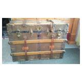 Antique Wooden Steamer Trunk with Handles and Straps