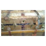 Antique Wooden Steamer Trunk with Handles and Straps
