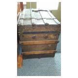 Antique Wooden Steamer Trunk with Handles and Straps
