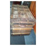 Antique Wooden Steamer Trunk with Handles and Straps