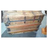 Antique Wooden Steamer Trunk with Handles and Straps