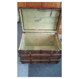 Antique Wooden Steamer Trunk with Handles and Straps