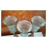 Set of 3 Vintage Glass and Brass Colored Table Lamps