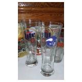 Collection Beer Glasses and Mugs Including Budweiser, Coors and Miller Lite and More