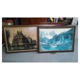 Collection of 3 Framed Artworks: Waterfall Scene by Whitman, Parisian Promenade, and Floral Landscape