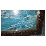 Collection of 3 Framed Artworks: Waterfall Scene by Whitman, Parisian Promenade, and Floral Landscape