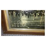 Collection of 3 Framed Artworks: Waterfall Scene by Whitman, Parisian Promenade, and Floral Landscape